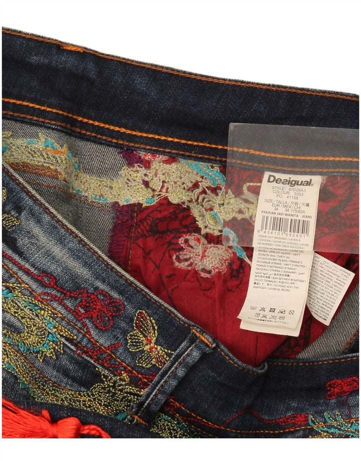 Jeans Desigual Mujer Graphic Slim W34 L29 Poliéster Azul Marino
