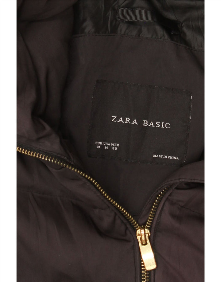 Zara Mujer Abrigo Acolchado UK 42 Mediano Negro