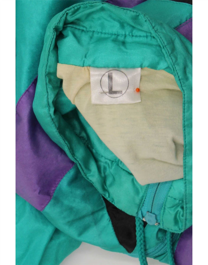 Vintage hombres chándal top chaqueta grande verde colorblock poliamida