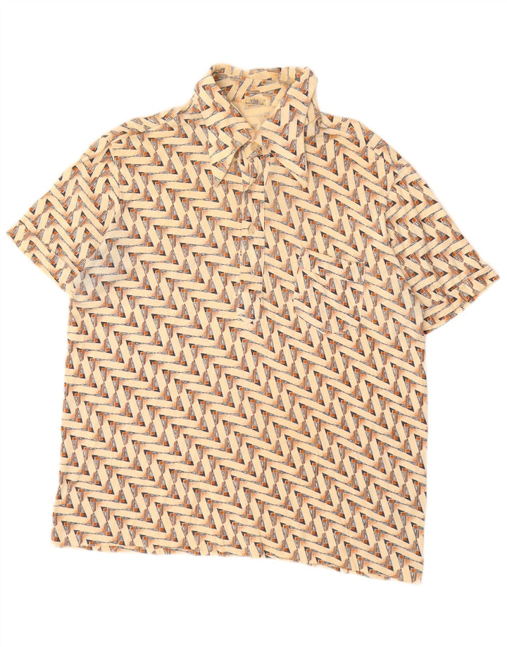 Polo vintage para hombre de algodón geométrico beige medio