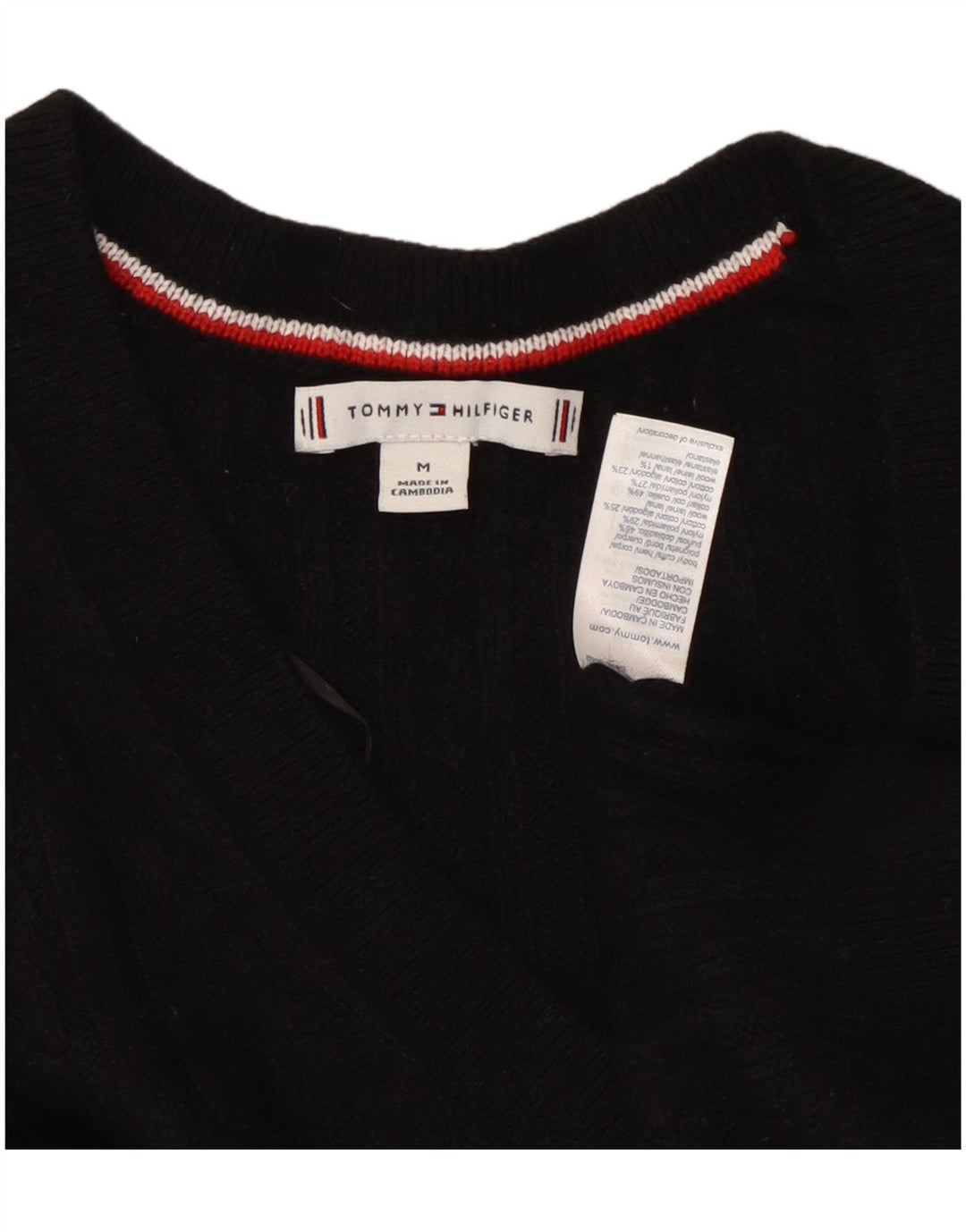 TOMMY HILFIGER Suéter tipo jersey con cuello en V para mujer UK 44 Mediano Nylon negro