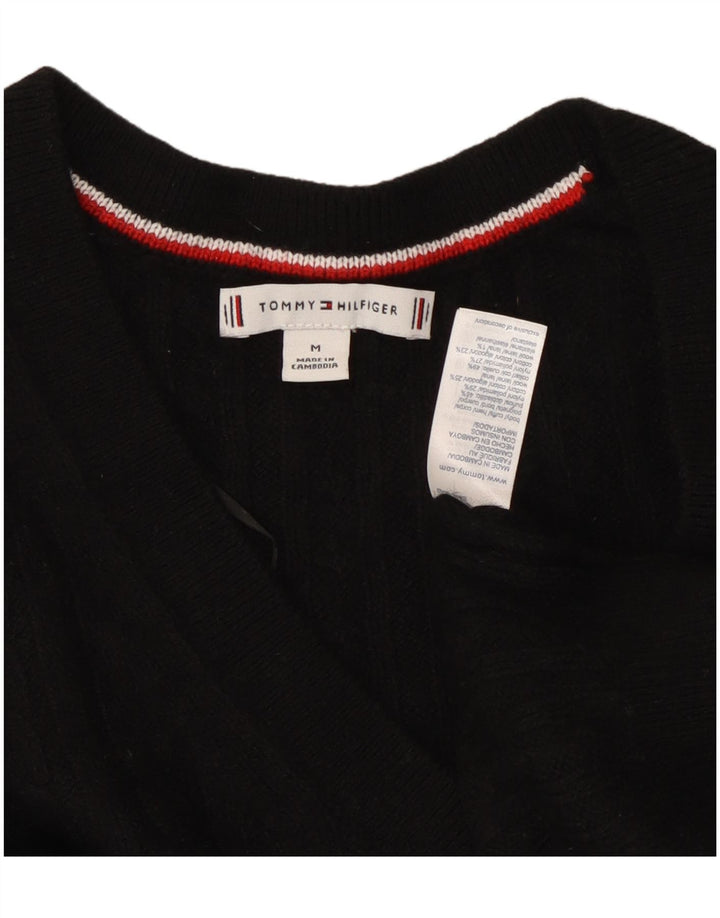 TOMMY HILFIGER Suéter tipo jersey con cuello en V para mujer UK 44 Mediano Nylon negro