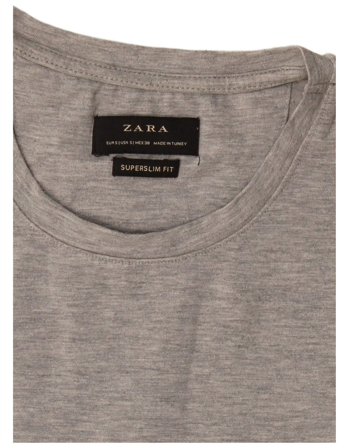 Zara Hombre Camiseta Super Slim Fit Top Pequeño Gris Moteado