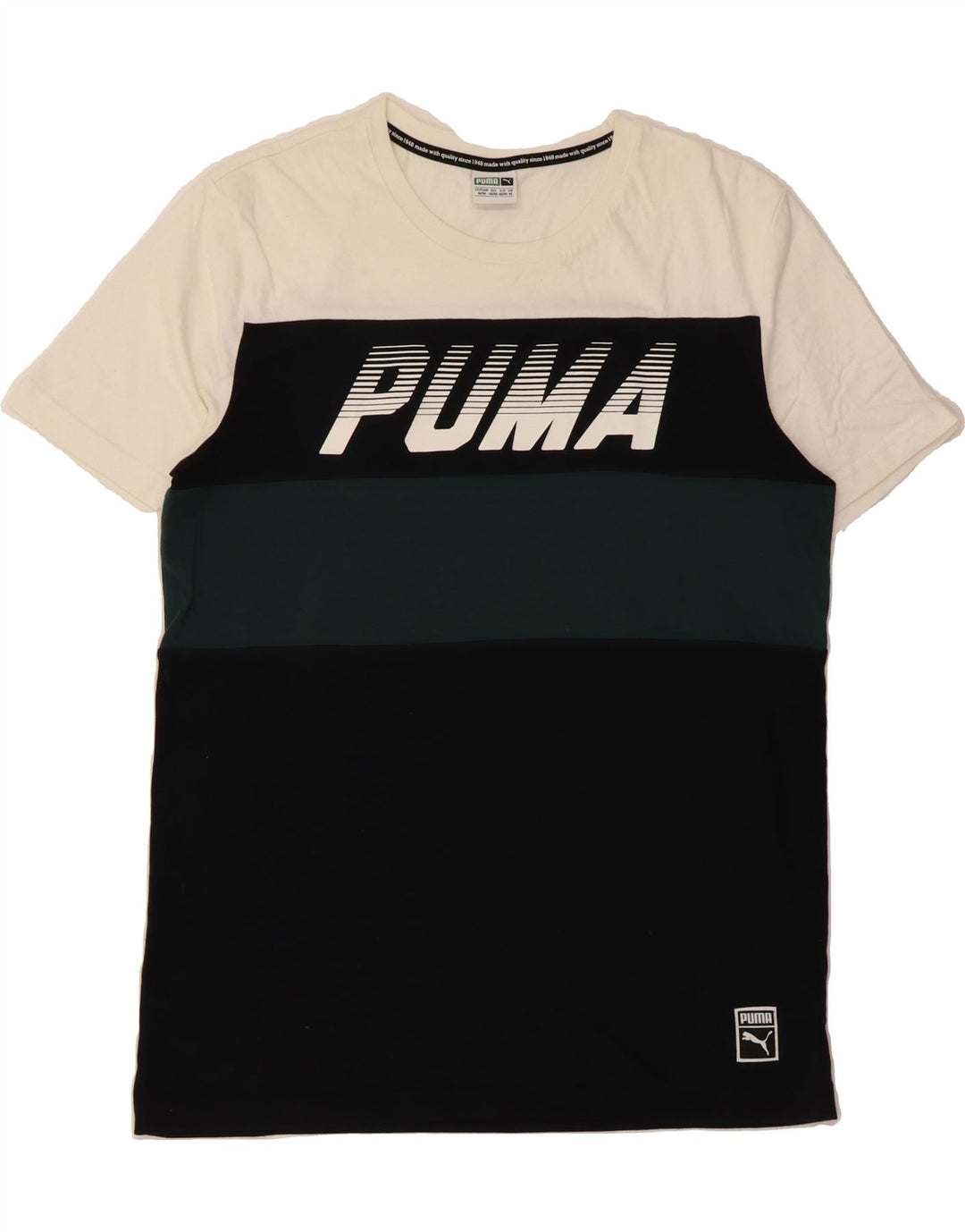 PUMA Mens Graphic T-Shirt Top Medium Black Colourblock Cotton Vintage Puma and Second-Hand Puma from Messina Hembry 