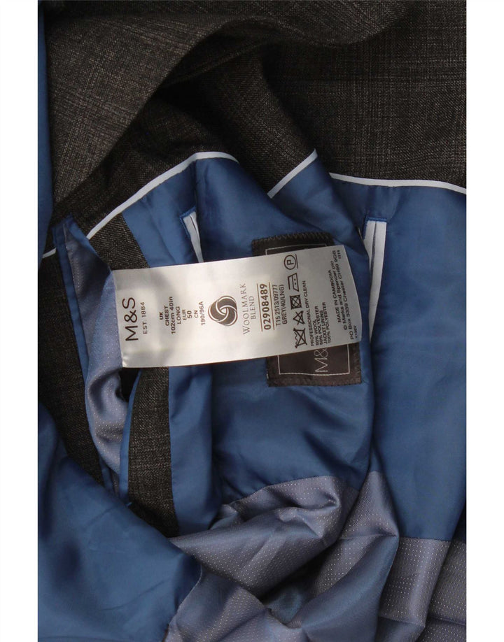 Marks & Spencer Chaqueta tipo blazer de 2 botones para hombre UK 40 Lana a cuadros gris medio