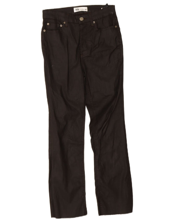 Zara Mujer Pantalones Casuales Rectos Encerados EU 34 2XS W24 L25 Algodón Negro