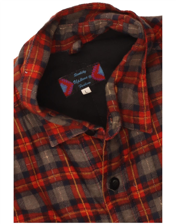 Camisa de franela sin mangas para hombre vintage con cuadros rojos grandes