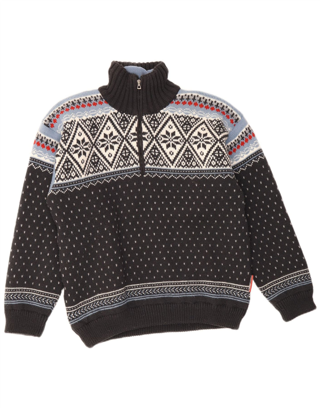 F.LLI Campagnolo Suéter tipo jersey con cuello y cremallera para hombre Medium Black Fair Isle