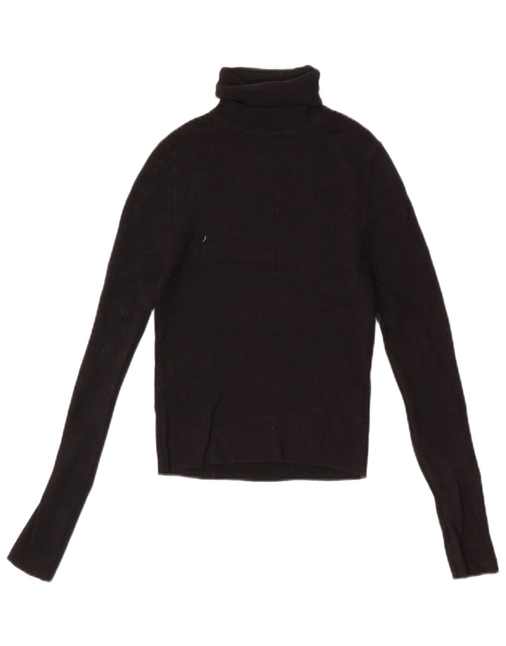 Zara Mujer Crop Roll Neck Jumper Sweater UK 12 Medium Black Viscosa