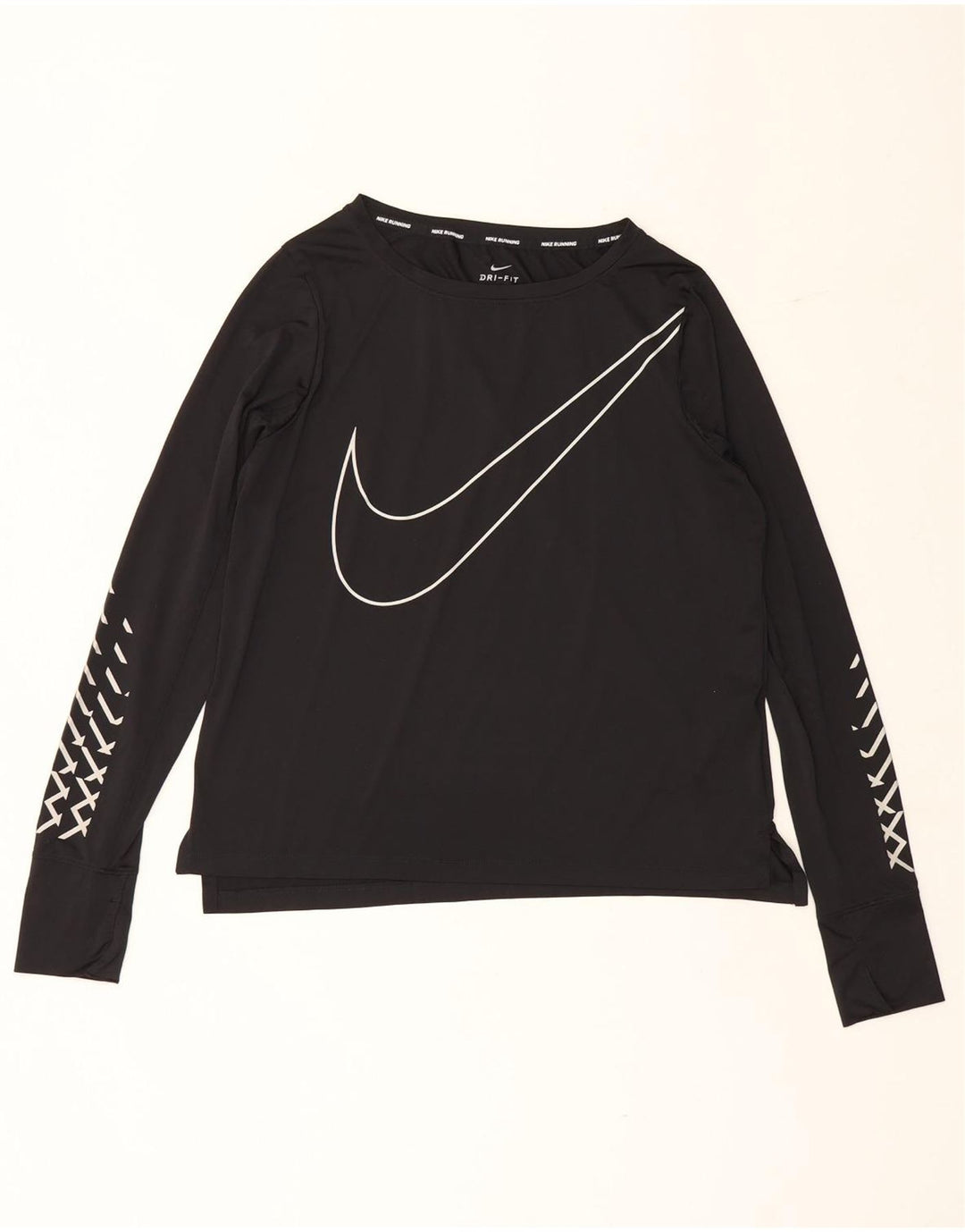 Nike Mujer Dri Fit Graphic Top Manga Larga UK 44 Mediano Negro Poliéster