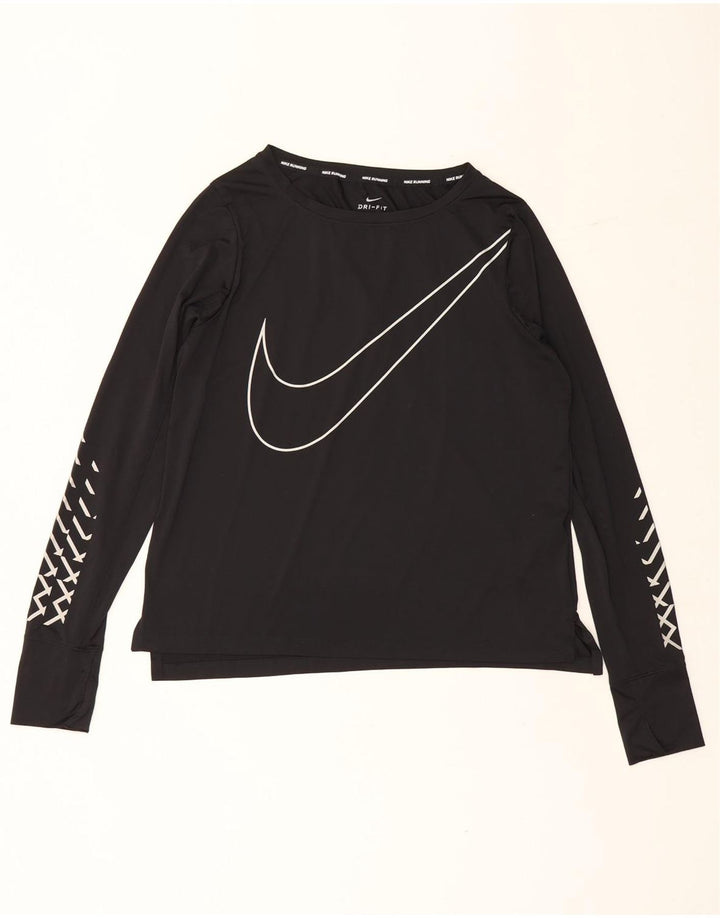 Nike Mujer Dri Fit Graphic Top Manga Larga UK 44 Mediano Negro Poliéster