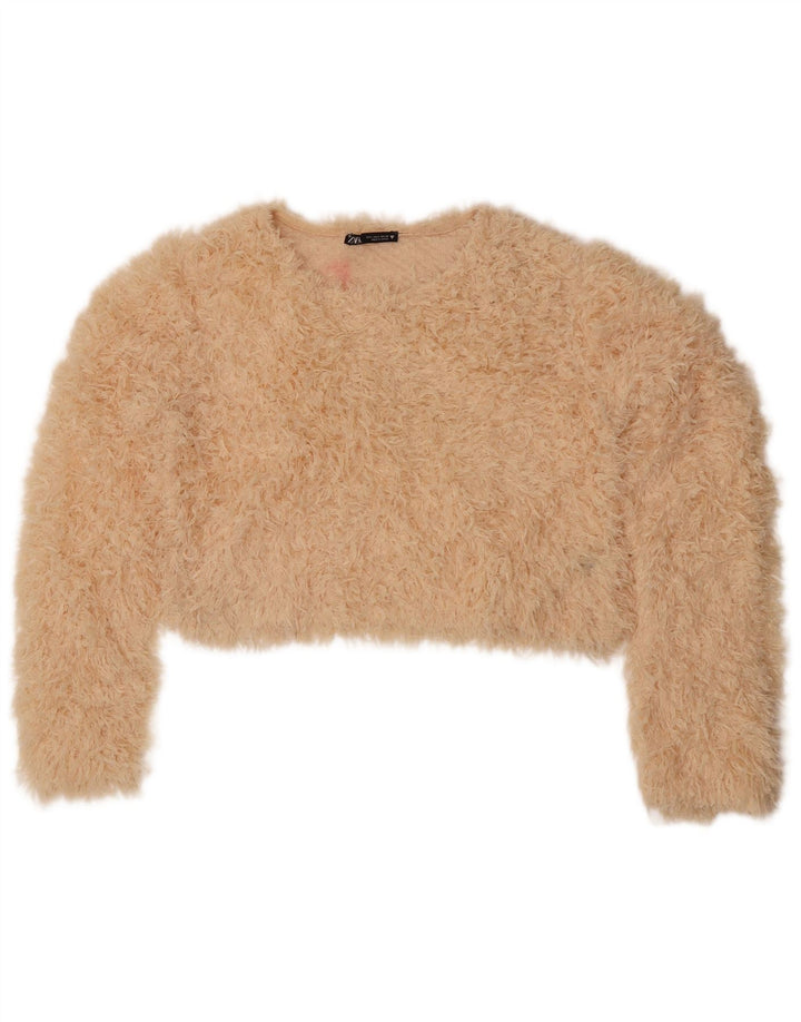 Zara Mujer Crop Crew Neck Jumper Sweater UK 46 Grande Poliéster Amarillo