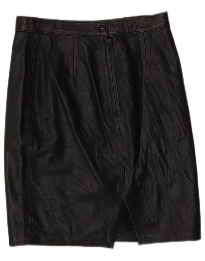 Falda de cuero vintage para mujer IT 42 Mediana W26 Negro