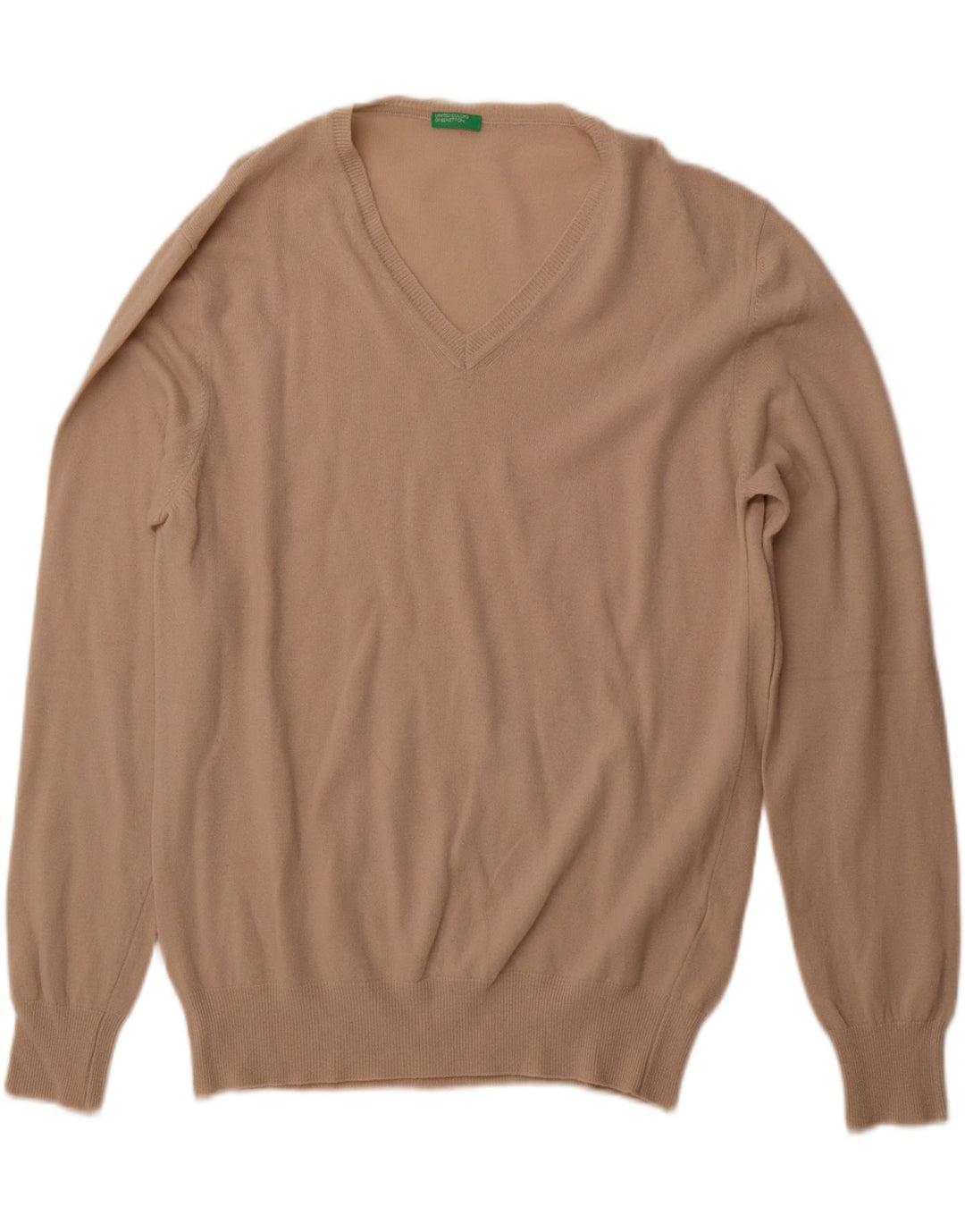 BENETTON Jersey con Cuello en V para Hombre XL Lana Beige