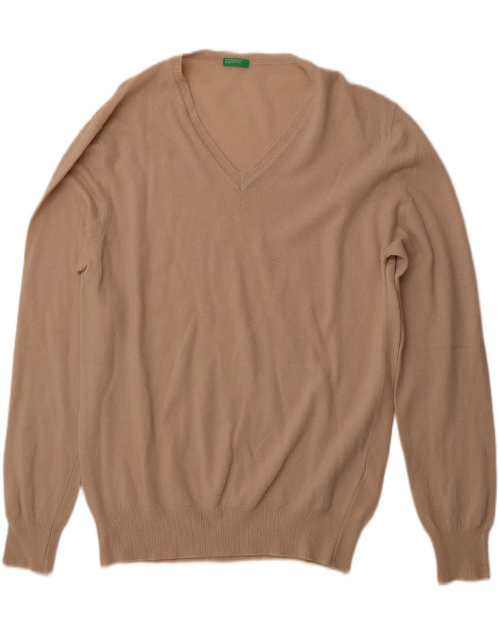 BENETTON Jersey con Cuello en V para Hombre XL Lana Beige