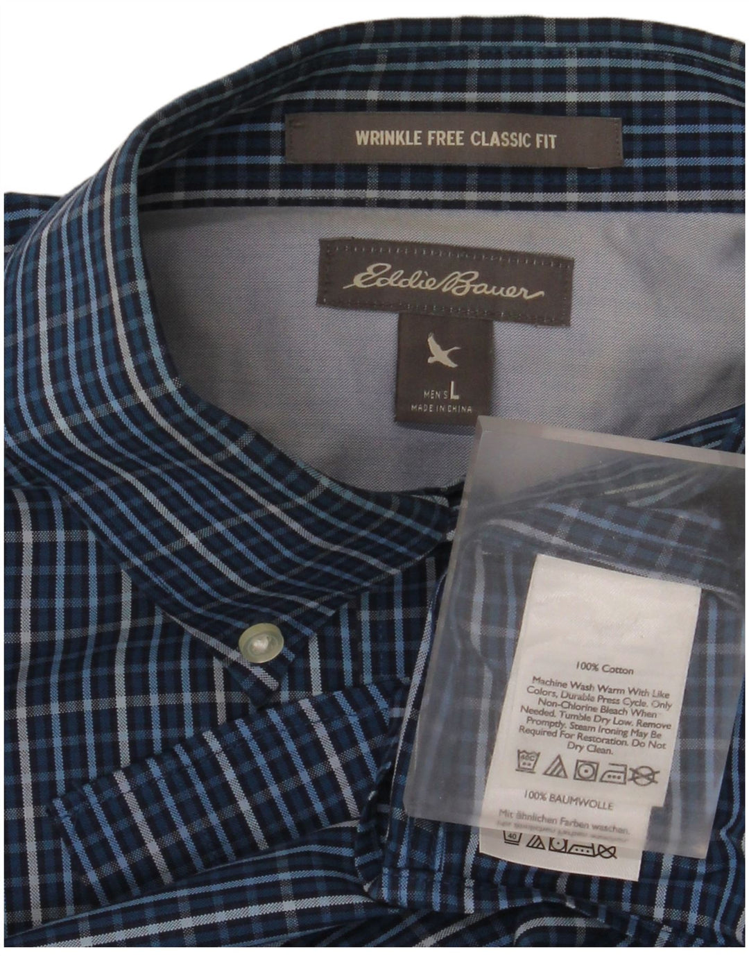 Eddie Bauer Camisa de corte clásico para hombre de algodón a cuadros azules grandes