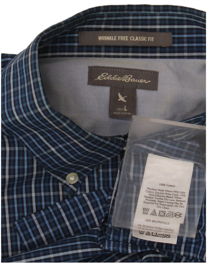 Eddie Bauer Camisa de corte clásico para hombre de algodón a cuadros azules grandes