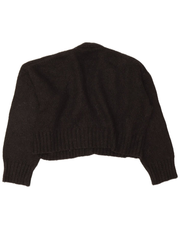 Zara Womens Oversized Crop Open Cardigan Sweater UK 16 Large Black Acrylic