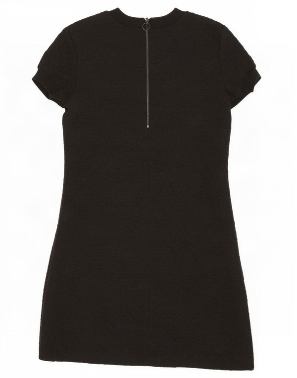 Zara Vestido Básico De Manga Corta Para Mujer UK 40 Small Black Paisley Poliéster