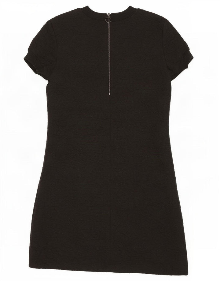Zara Vestido Básico De Manga Corta Para Mujer UK 40 Small Black Paisley Poliéster