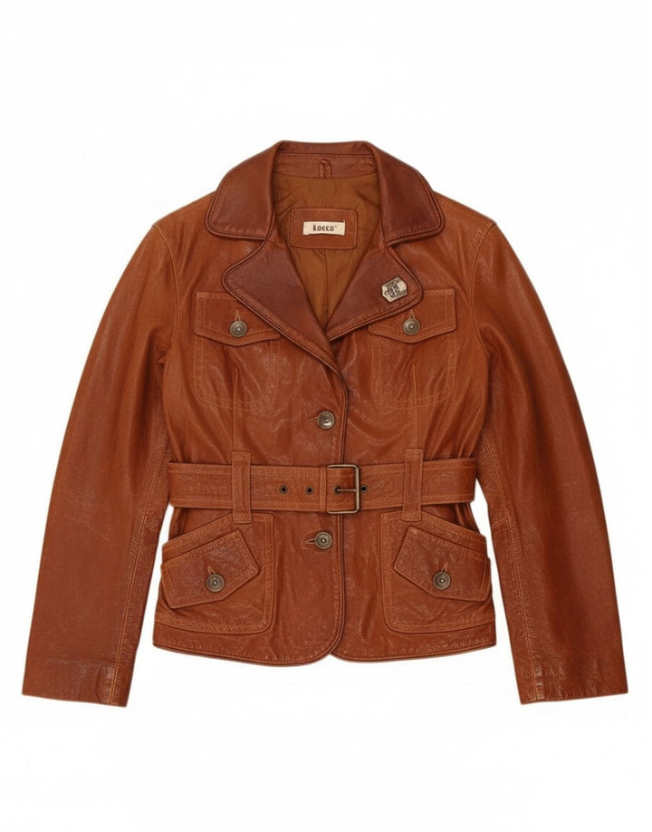 KOCCA Chaqueta de cuero para mujer UK 10 Small Brown Leather