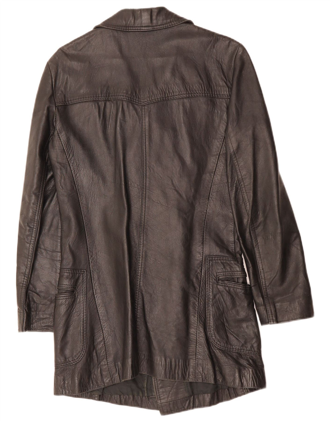 VINTAGE Hombres Abrigo de cuero de doble pecho Reino Unido 10 Pequeño Negro