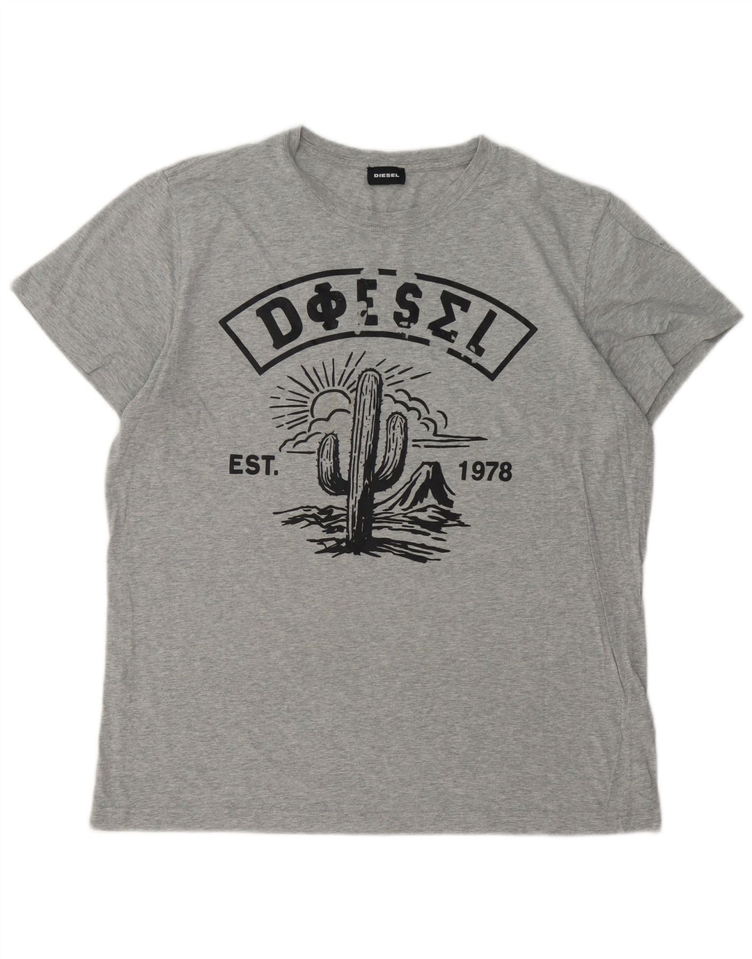 DIESEL Camiseta gráfica para hombre Top XL Gris Algodón