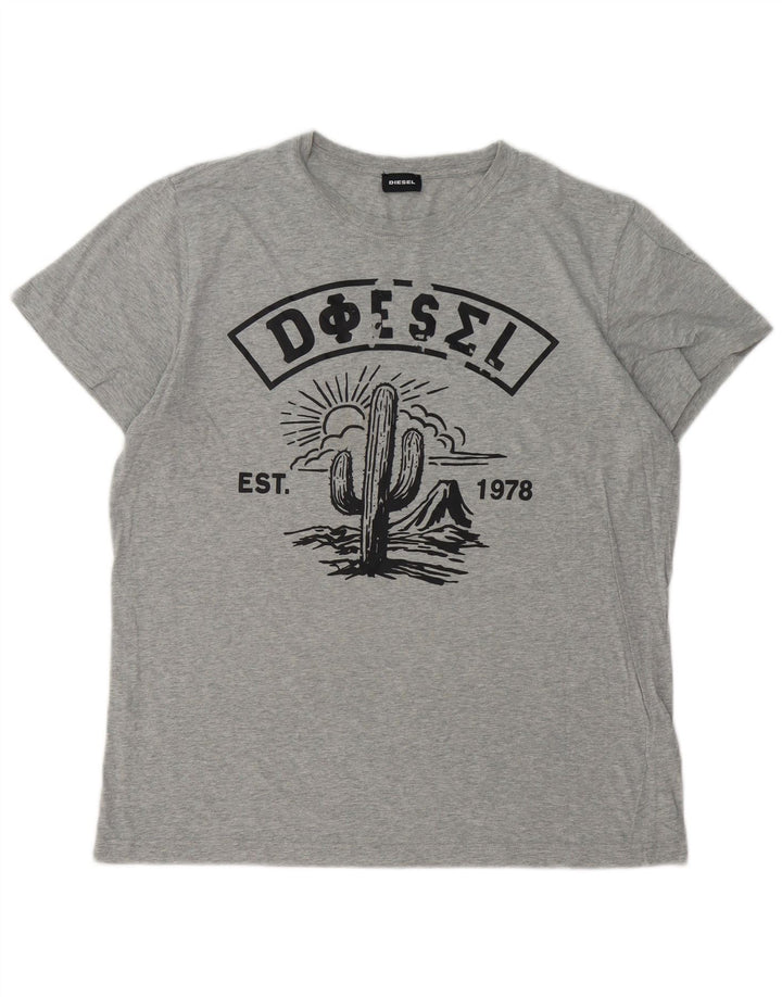 DIESEL Camiseta gráfica para hombre Top XL Gris Algodón