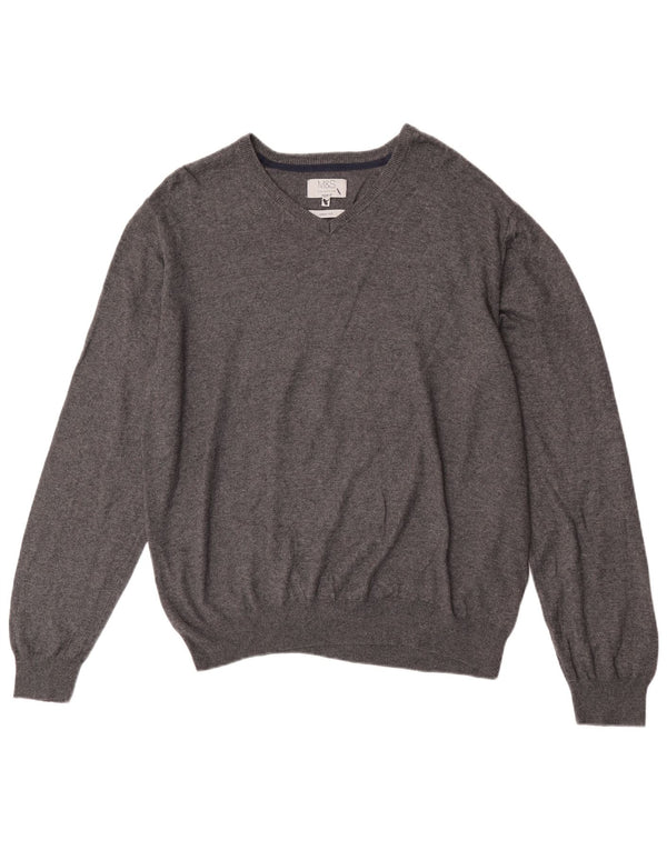 Marks & Spencer Jersey Regular Fit con Cuello en V para Hombre XL Algodón Gris