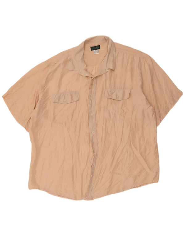 Pura Seta Camisa Hombre Manga Corta Regular Fit XL Seda Beige