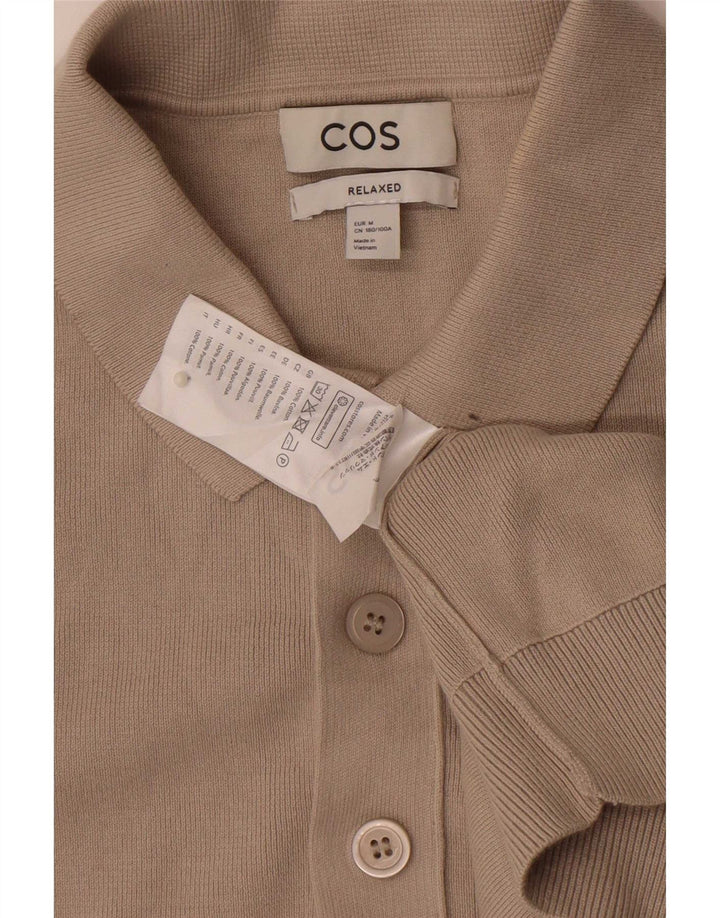 Cos - Jersey relajado para hombre con cuello tipo polo, algodón beige medio