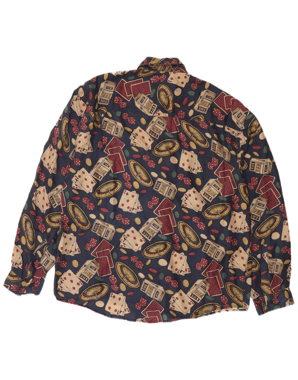 Camisa gráfica vintage para hombre XL Seda azul marino