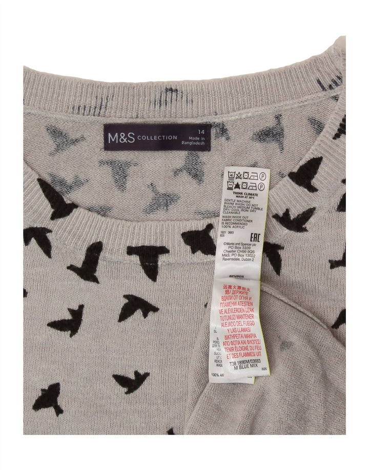 MARKS & SPENCER Womens Crew Neck Jumper Sweater UK 14 Medium Grey Spotted Vintage Marks & Spencer and Second-Hand Marks & Spencer from Messina Hembry 