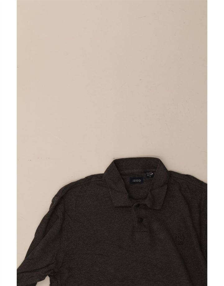 IZOD Mens Long Sleeve Polo Shirt Medium Grey Cotton Vintage Izod and Second-Hand Izod from Messina Hembry 