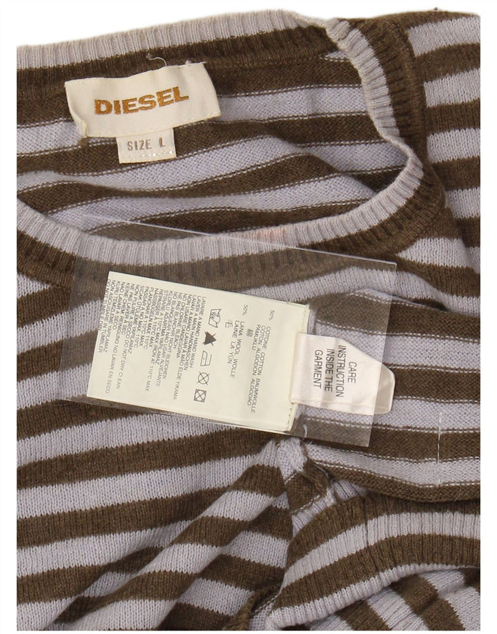 DIESEL Suéter tipo jersey con cuello redondo para mujer UK 46 Large Caqui Algodón a rayas