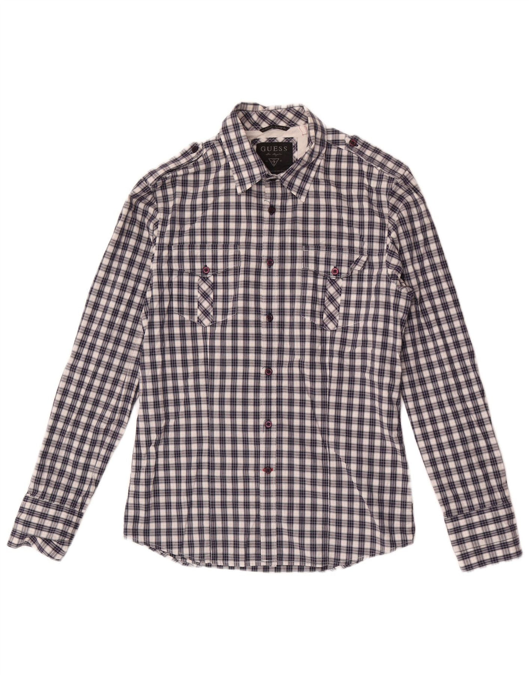 Camisa Guess Hombre Small Azul Cuadros Algodón
