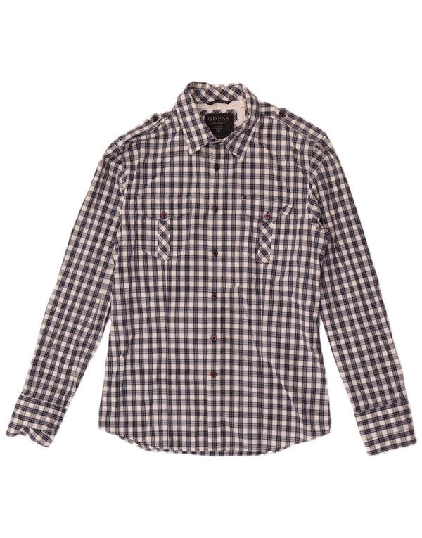Camisa Guess Hombre Small Azul Cuadros Algodón