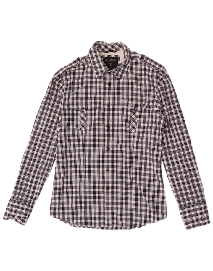 Camisa Guess Hombre Small Azul Cuadros Algodón