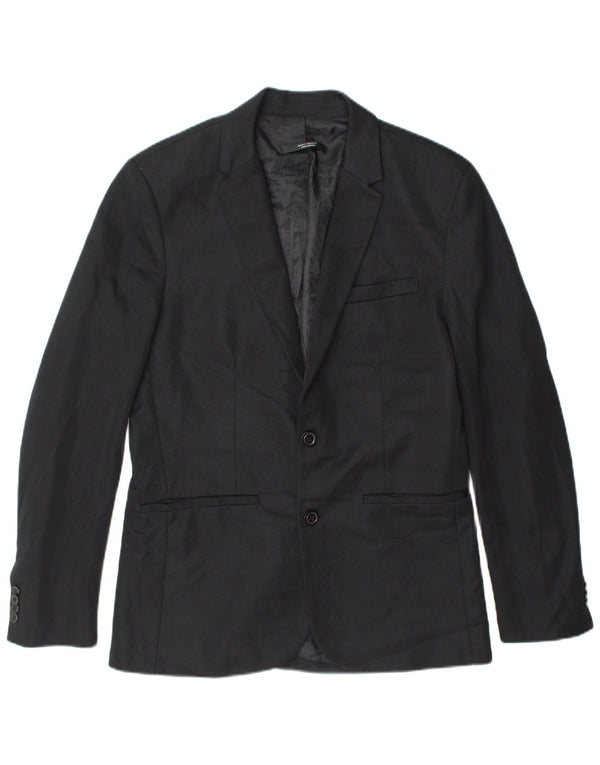 Zara Chaqueta Blazer De 2 Botones Para Hombre UK 40 Grande Poliéster Negro