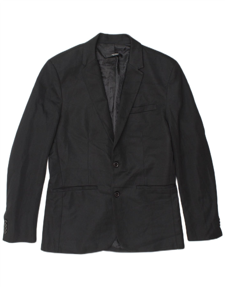 Zara Chaqueta Blazer De 2 Botones Para Hombre UK 40 Grande Poliéster Negro