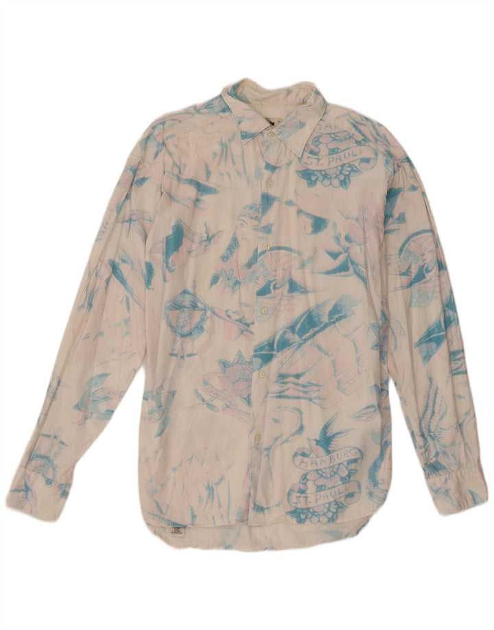 Camisa con estampado abstracto de hombre Replay de algodón blanco roto grande