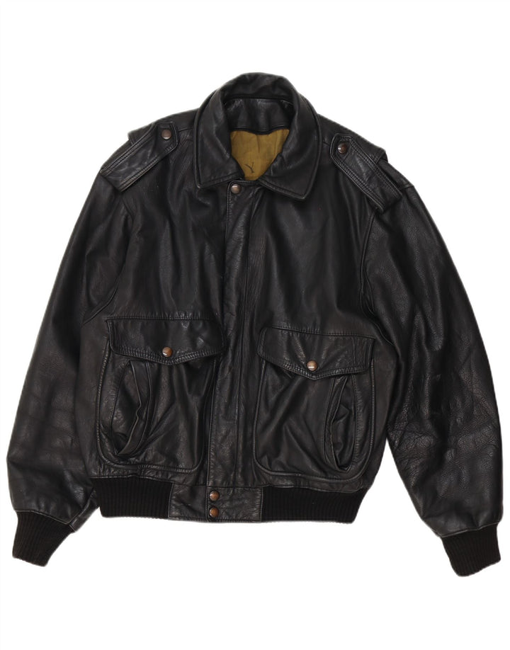 Forester Chaqueta de cuero militar para hombre IT 50 Grande Negro
