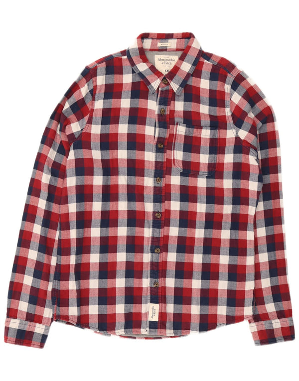 ABERCROMBIE & FITCH Camisa de franela muscular para hombre 2XL Algodón a cuadros rojos