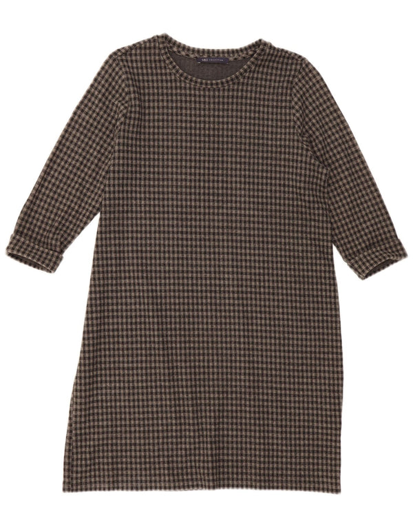 Marks & Spencer Vestido recto de manga 3/4 para mujer UK 46 Large Grey Gingham