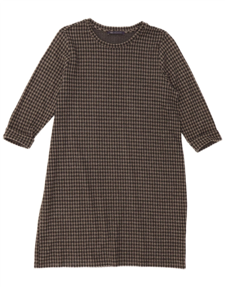 Marks & Spencer Vestido recto de manga 3/4 para mujer UK 46 Large Grey Gingham