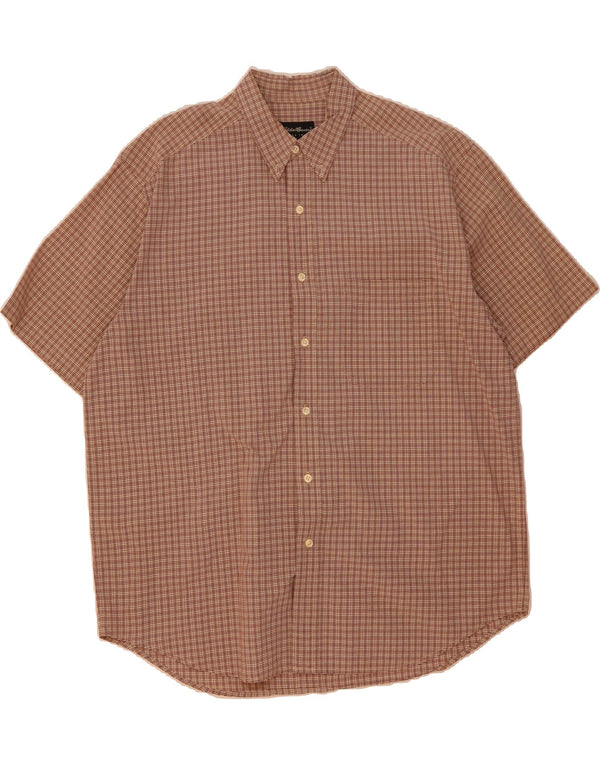 EDDIE BAUER Camisa de manga corta para hombre de algodón a cuadros marrón grande