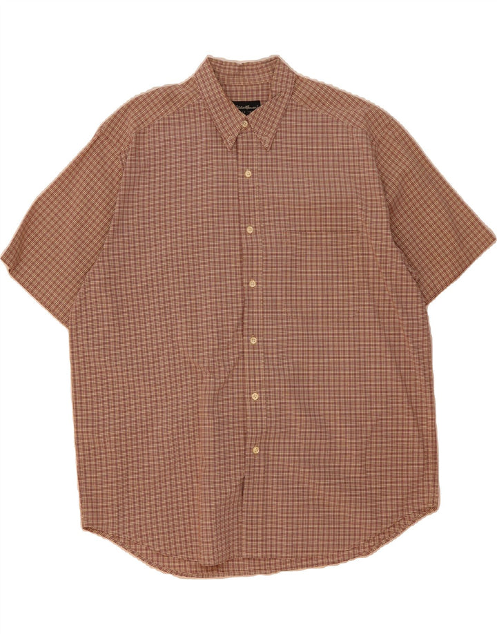 EDDIE BAUER Camisa de manga corta para hombre de algodón a cuadros marrón grande