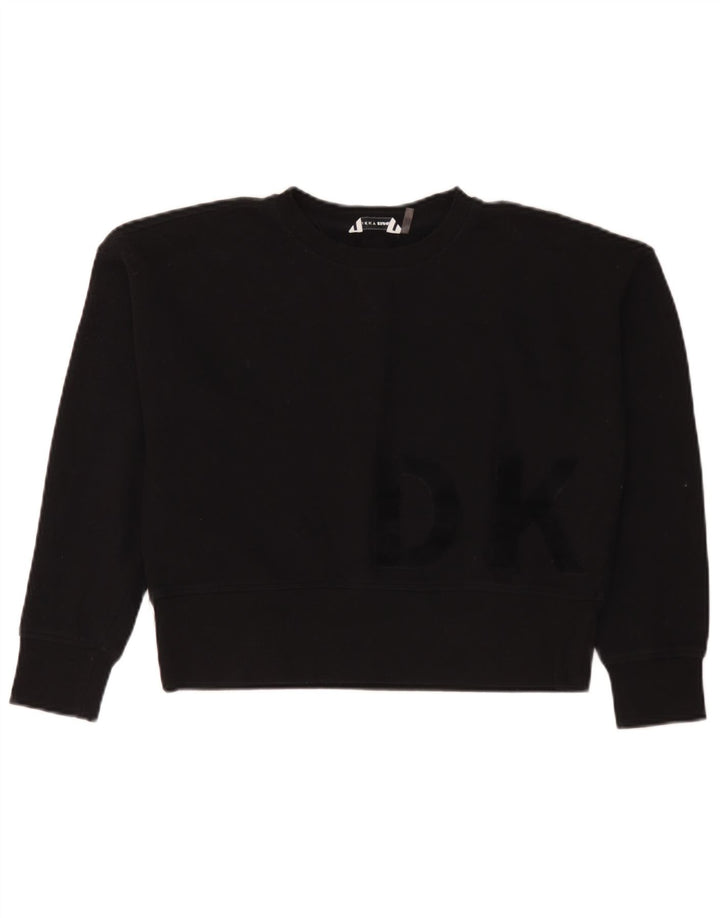 Dkny Mujer Oversize Crop Graphic Sudadera Jumper UK 10 Small Negro