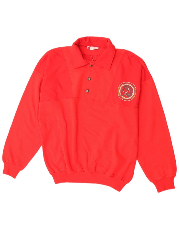 Vintage hombres polo cuello sudadera jumper XL algodón rojo