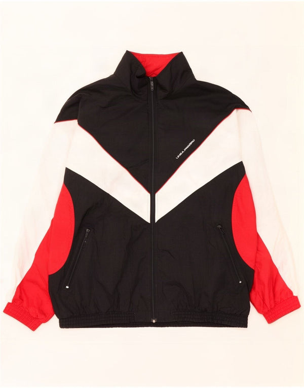 Vintage hombre chándal chaqueta superior XL negro colorblock nylon